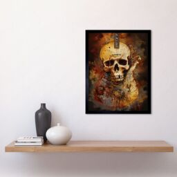 "Artery8 Wall Art Print Skull Electric Guitar Death Metal Music Modern Concept Art Painting Art Framed in Black - Size: W12"" x H16""" - thumbnail 2