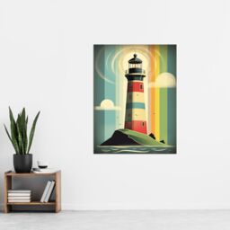 "Artery8 Modern Stylised Lighthouse Flat Style Multicoloured Seascape Illustration Extra Large XL Wall Art Poster Print - Size: W24"" x H32""" - thumbnail 4