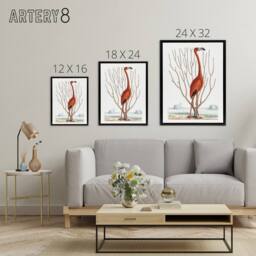"Artery8 Flamingo Bird Vintage Illustration Catesby Black Framed Canvas Art in White - Size: W18"" x H24""" - thumbnail 4