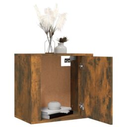 Berkfield Home Wall-mounted Bedside Cabinet Smoked Oak 50x30x47 cm in Brown - Size: 50 x 30 x 47 cm - thumbnail 4