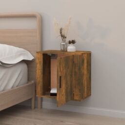 Berkfield Home Wall-mounted Bedside Cabinet Smoked Oak 50x30x47 cm in Brown - Size: 50 x 30 x 47 cm - thumbnail 3