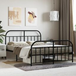 Berkfield Home Metal Bed Frame with Headboard & Footboard Black 135x190 cm Double - thumbnail 1