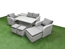 Fimous Light Grey PE Wicker Rattan Garden Furniture Set Sofa Set Reclining Chair Adjustable Lifting Dining or Coffee Table 7 Seater 3 Stools Side - thumbnail 2