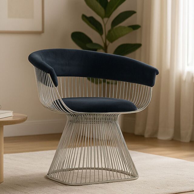 Orsina Black Velvet & Silver Frame Chair, Plush Curved Black Velvet Seat, Sleek Stainless Steel Silver-Leg - image 1