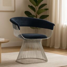 Orsina Black Velvet & Silver Frame Chair, Plush Curved Black Velvet Seat, Sleek Stainless Steel Silver-Leg - thumbnail 1
