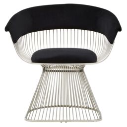 Orsina Black Velvet & Silver Frame Chair, Plush Curved Black Velvet Seat, Sleek Stainless Steel Silver-Leg - thumbnail 6
