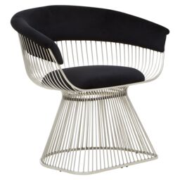 Orsina Black Velvet & Silver Frame Chair, Plush Curved Black Velvet Seat, Sleek Stainless Steel Silver-Leg - thumbnail 5