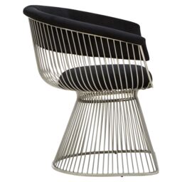 Orsina Black Velvet & Silver Frame Chair, Plush Curved Black Velvet Seat, Sleek Stainless Steel Silver-Leg - thumbnail 4