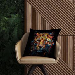 Warren Reed - Designer Splashart Leopard Face Outdoor Cushion in Brown - Size: 60 cm x 60 cm - thumbnail 2
