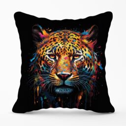 Warren Reed - Designer Splashart Leopard Face Outdoor Cushion in Brown - Size: 60 cm x 60 cm - thumbnail 1