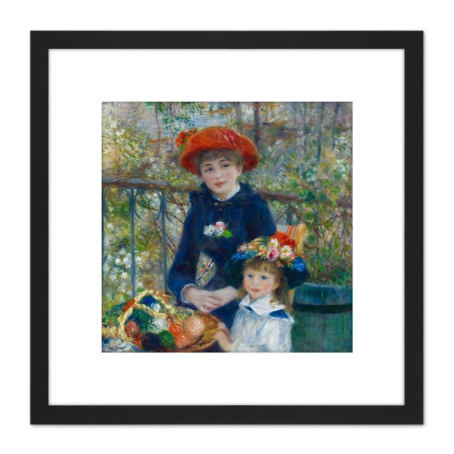 Artery8 Renoir Two Sisters On The Terrace 8X8 Inch Square Wooden Framed Wall Art Print Picture with Mount in Black - image 1