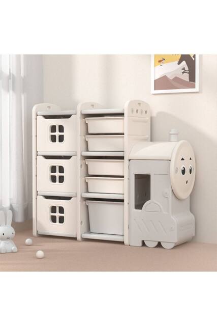 Lovely Train Shape Toys Storage Rack for Kids Floor Standing in Grey - image 1
