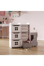 Lovely Train Shape Toys Storage Rack for Kids Floor Standing in Grey - thumbnail 5