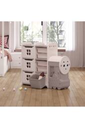 Lovely Train Shape Toys Storage Rack for Kids Floor Standing in Grey - thumbnail 4