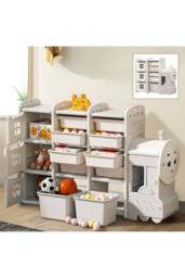 Lovely Train Shape Toys Storage Rack for Kids Floor Standing in Grey - thumbnail 3