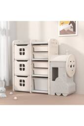 Lovely Train Shape Toys Storage Rack for Kids Floor Standing in Grey - thumbnail 1