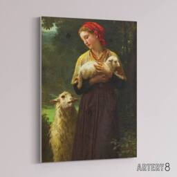 "Artery8 William Bouguereau The Newborn Lamb Canvas Wall Art Print - Size: W18"" x H24""" - thumbnail 2