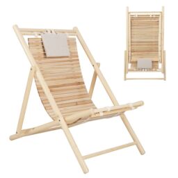 Costway Outdoor Adjustable Sling Chair Reclining Lounger with 3 Adjustable Positions & Cushioned Headrest in Natural - thumbnail 1