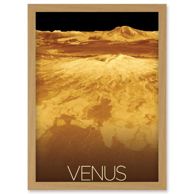 Artery8 NASA Our Solar System Venus Planet Sapas Mons Artwork Framed Wall Art Print A4 in Light Oak - image 1