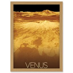 Artery8 NASA Our Solar System Venus Planet Sapas Mons Artwork Framed Wall Art Print A4 in Light Oak - thumbnail 1
