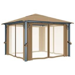 Berkfield Home Gazebo with Curtain 300x300 cm Taupe Aluminium in Beige - thumbnail 1