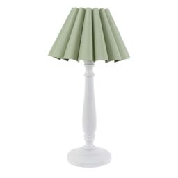 ValueLights Victoria White Wood Candlestick Stem Table Lamp with Scallop Tapered Lamp Shade in Pale Green - thumbnail 2