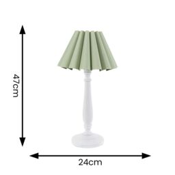 ValueLights Victoria White Wood Candlestick Stem Table Lamp with Scallop Tapered Lamp Shade in Pale Green - thumbnail 4