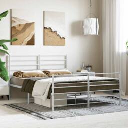 Berkfield Home Metal Bed Frame with Headboard & Footboard White 140x190 cm - thumbnail 4