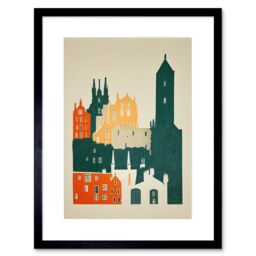 "Artery8 Wall Art Print Edinburgh Old Town Retro Street Artwork Framed 9X7 Inch in Black - Size: W7"" x H9""" - thumbnail 1