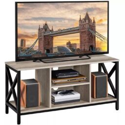 EONLION Grey TV Stand with Shelves, Living Room Entertainment Console Unit