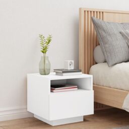 Berkfield Home Bedside Cabinet with LED Lights White 40x39x37 cm - Size: 40 x 39 x 37 cm - thumbnail 3