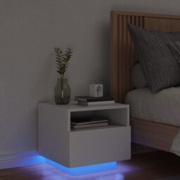 Berkfield Home Bedside Cabinet with LED Lights White 40x39x37 cm - Size: 40 x 39 x 37 cm - thumbnail 1