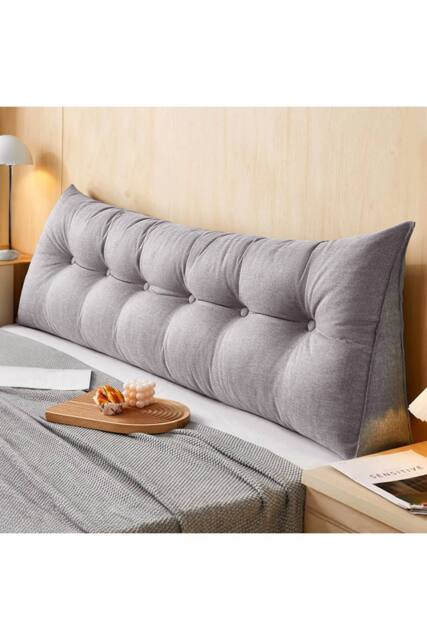 Living and Home Multifunctional Washable Wedge Headboard Pillow with Side Pocket in Light Grey - Size: Large - image 1