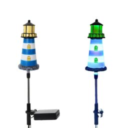 Leaper 2PCS Red Solar Powered Lighthouse Shape Garden Lights - thumbnail 5