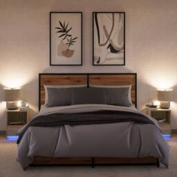 Berkfield Home Bedside Cabinets with LED Lights 2 pcs Sonoma Oak Engineered Wood in Light Oak - thumbnail 5
