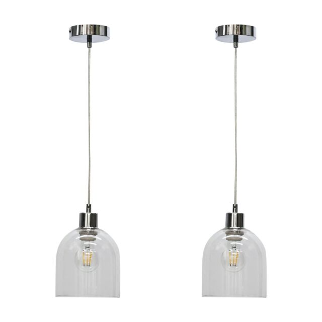 First Choice Lighting Set of 2 Belten - Clear Glass Cloche with Chrome Pendant Fittings - image 1