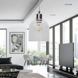 First Choice Lighting Set of 2 Belten - Clear Glass Cloche with Chrome Pendant Fittings - thumbnail 4