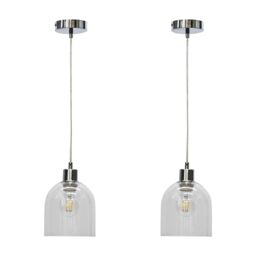 First Choice Lighting Set of 2 Belten - Clear Glass Cloche with Chrome Pendant Fittings - thumbnail 1