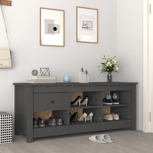 Berkfield Home Shoe Cabinet Grey 110x38x45.5 cm Solid Wood Pine - image 1