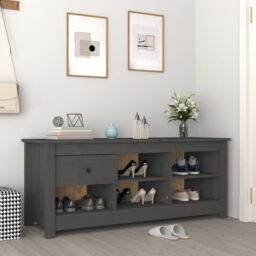 Berkfield Home Shoe Cabinet Grey 110x38x45.5 cm Solid Wood Pine - thumbnail 1