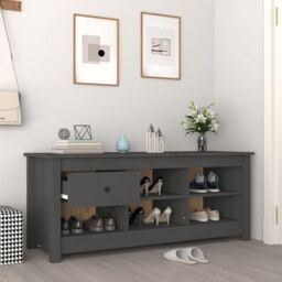 Berkfield Home Shoe Cabinet Grey 110x38x45.5 cm Solid Wood Pine - thumbnail 6