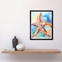 "Artery8 Wall Art Print Abstract Mosaic Starfish Folk Art Framed in Black - Size: W12"" x H16""" - thumbnail 2