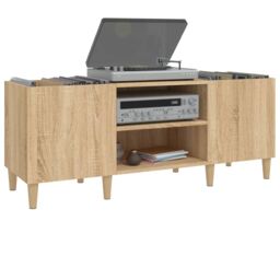 Berkfield Home Record Cabinet Sonoma Oak 121x38x48 cm Engineered Wood in Brown - Size: 121 x 38 x 48 cm - thumbnail 4