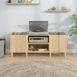 Berkfield Home Record Cabinet Sonoma Oak 121x38x48 cm Engineered Wood in Brown - Size: 121 x 38 x 48 cm - thumbnail 3