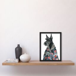 "Artery8 Dog Lover Scottish Terrier With Floral Kimono Framed Wall Art in Dark Grey - Size: W12"" x H16""" - thumbnail 4