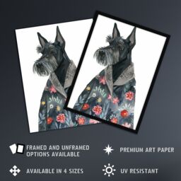"Artery8 Dog Lover Scottish Terrier With Floral Kimono Framed Wall Art in Dark Grey - Size: W12"" x H16""" - thumbnail 2