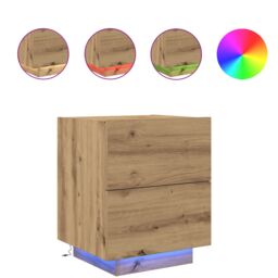 Berkfield Home Bedside Cabinet with LED Lights Artisan Oak 45x40x55 cm in Brown - Size: 45 x 40 x 55 cm - thumbnail 4