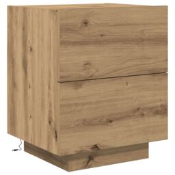 Berkfield Home Bedside Cabinet with LED Lights Artisan Oak 45x40x55 cm in Brown - Size: 45 x 40 x 55 cm - thumbnail 2