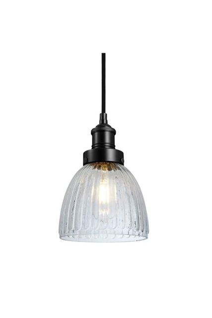 Industville Brooklyn Glass Cone Pendant, 7 Inch, Black Holder - image 1
