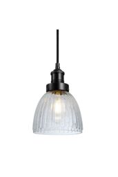 Industville Brooklyn Glass Cone Pendant, 7 Inch, Black Holder - thumbnail 1
